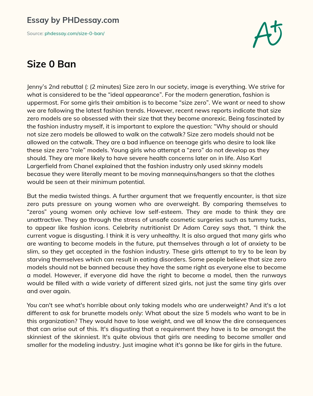 Size 0 Ban essay