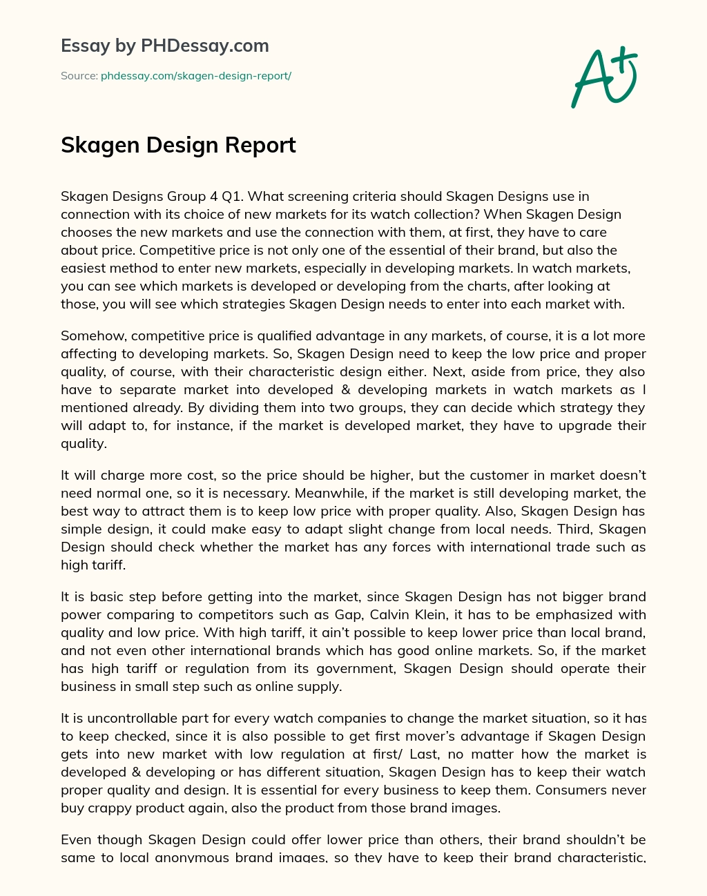 Skagen Design Report essay