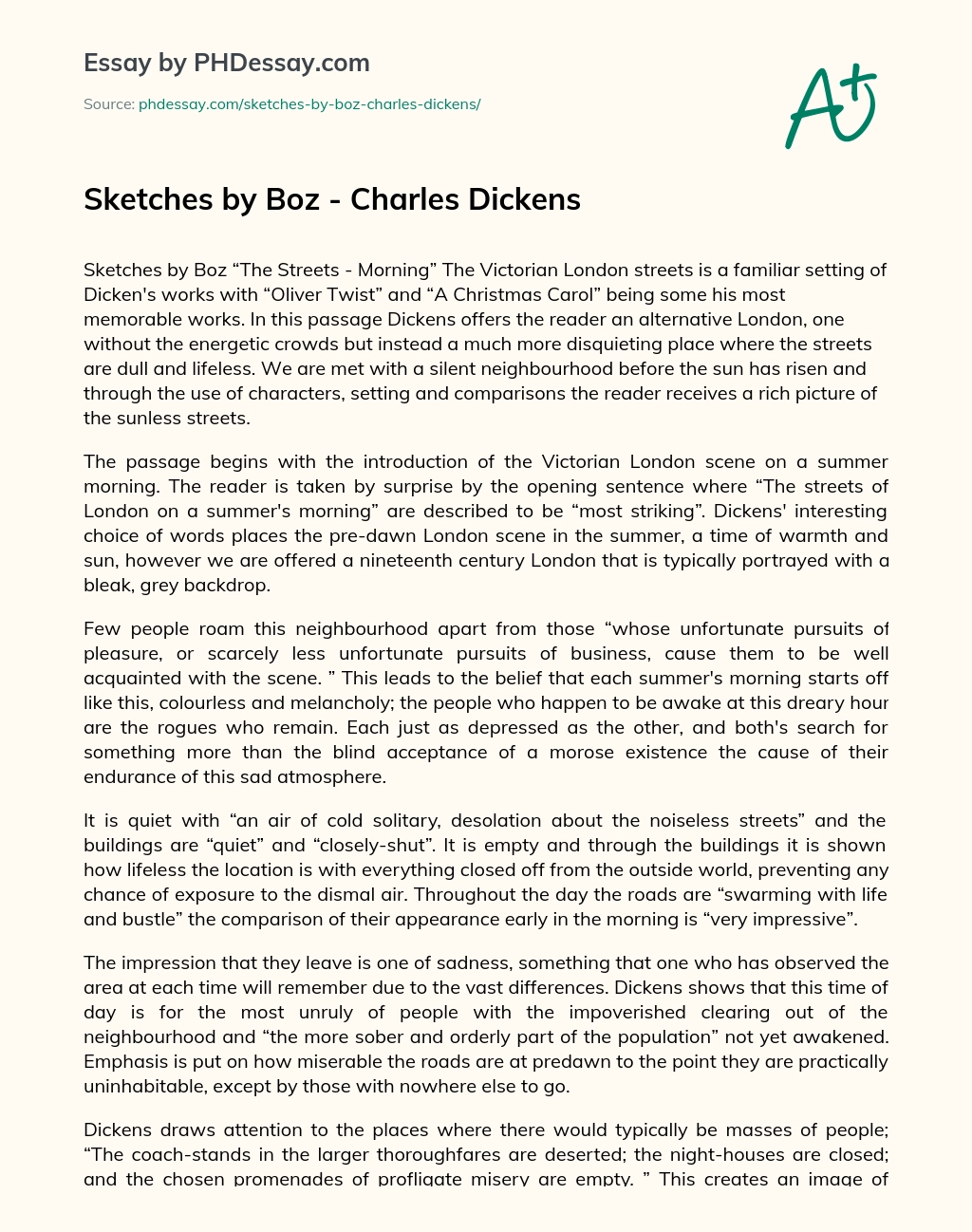 Sketches by Boz – Charles Dickens essay