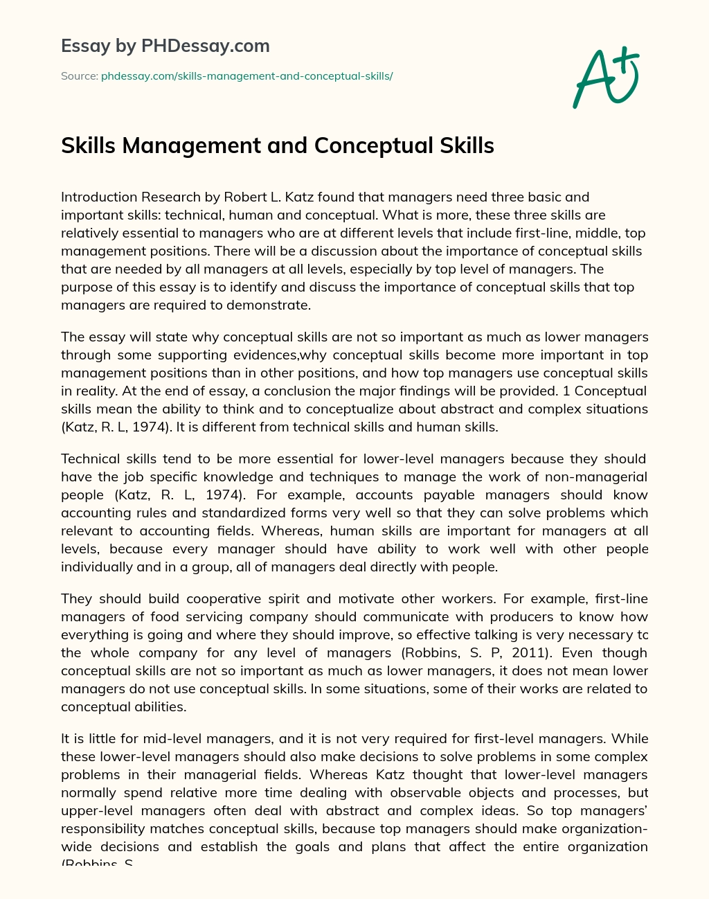 Skills Management and Conceptual Skills essay