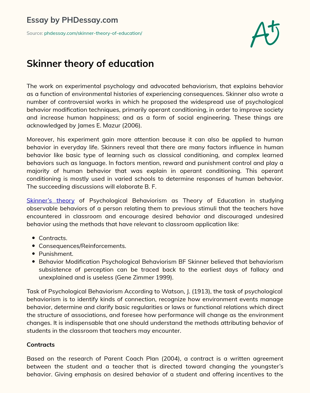 Skinner Theory Of Education Phdessay Com