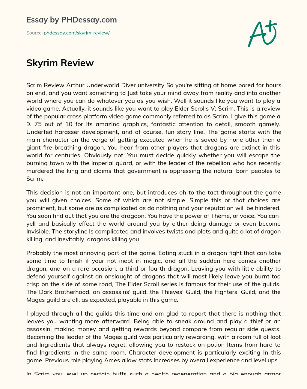 Skyrim Review essay