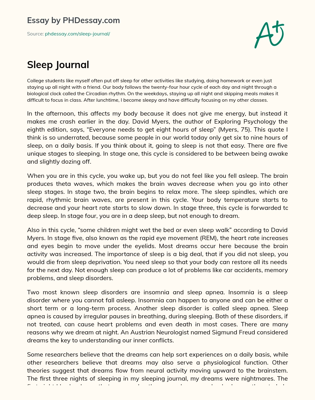 Sleep Journal essay