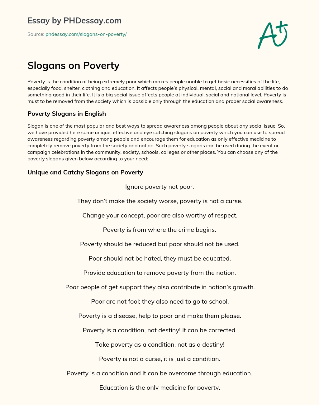 Slogans on Poverty essay
