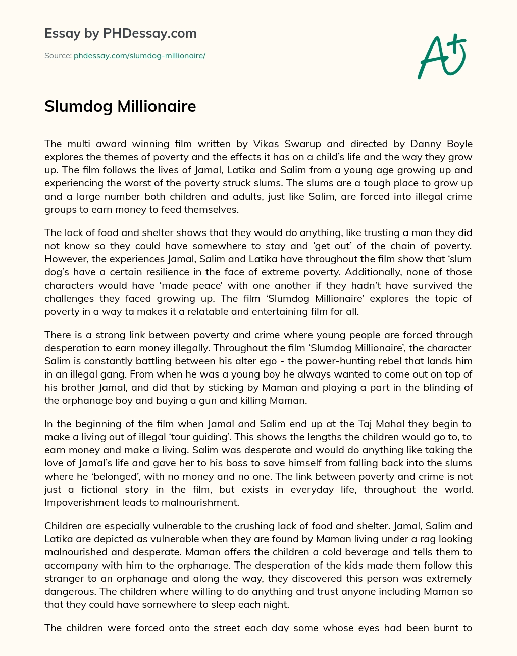 Slumdog Millionaire essay
