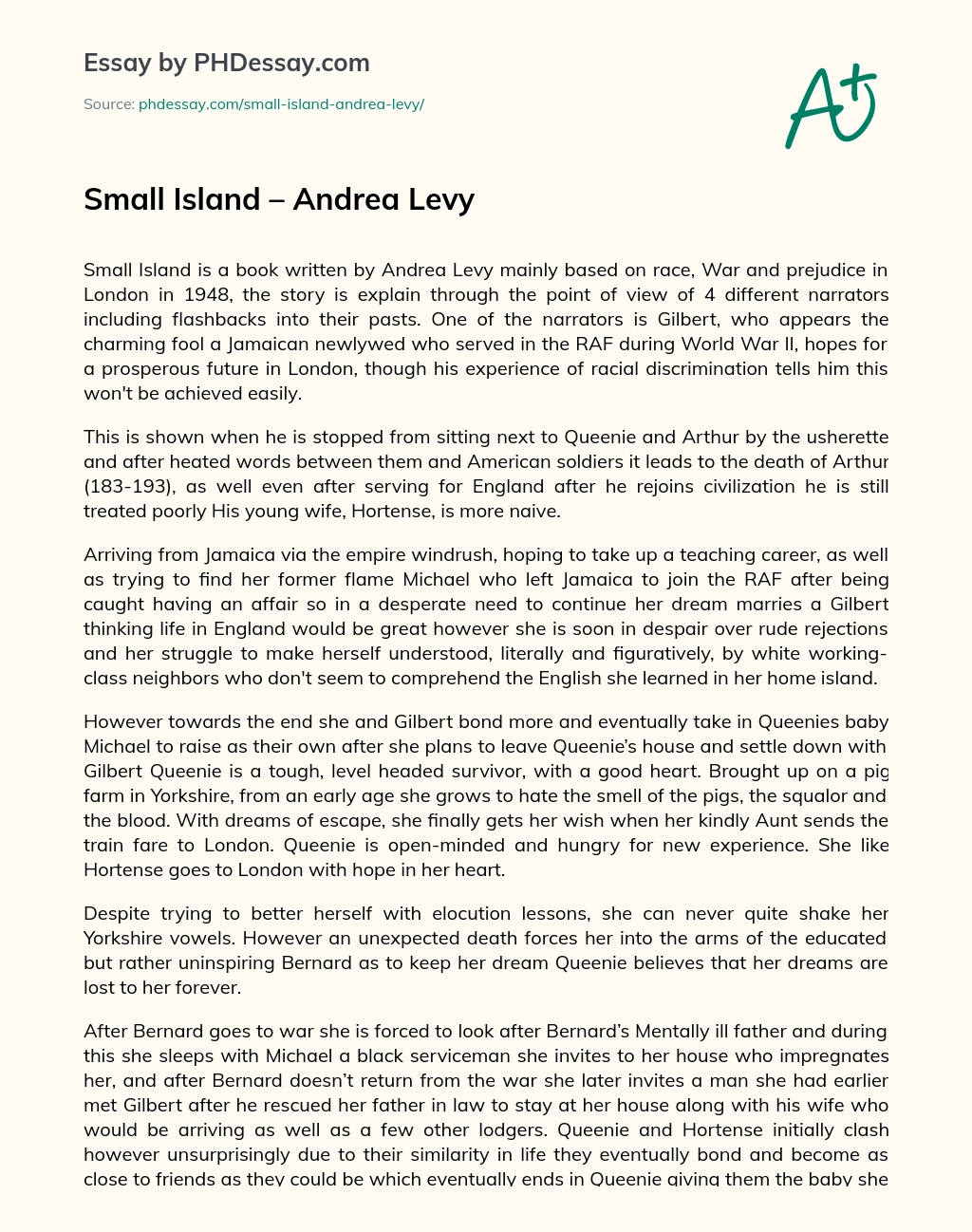 ﻿Small Island – Andrea Levy essay