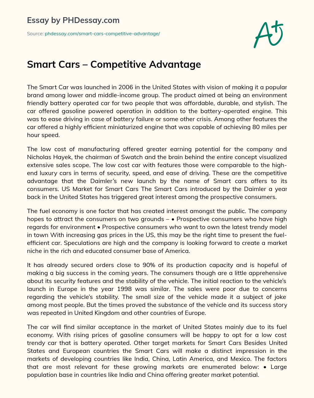 Smart Cars – Competitive Advantage essay