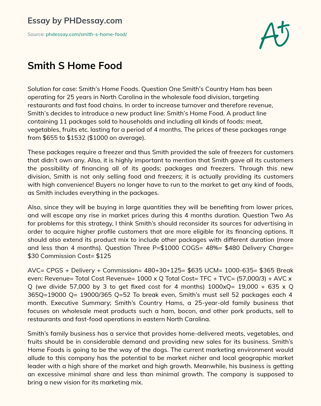 Smith S Home Food essay