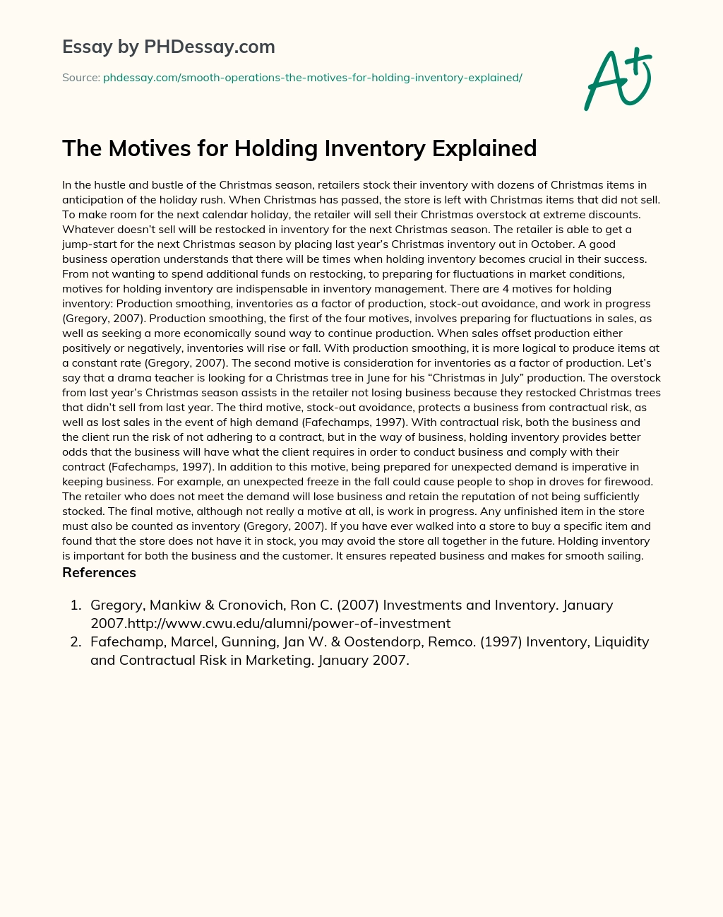 The Motives for Holding Inventory Explained essay