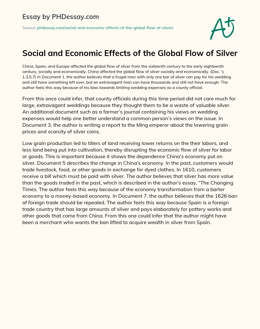 Social and Economic Effects of the Global Flow of Silver essay