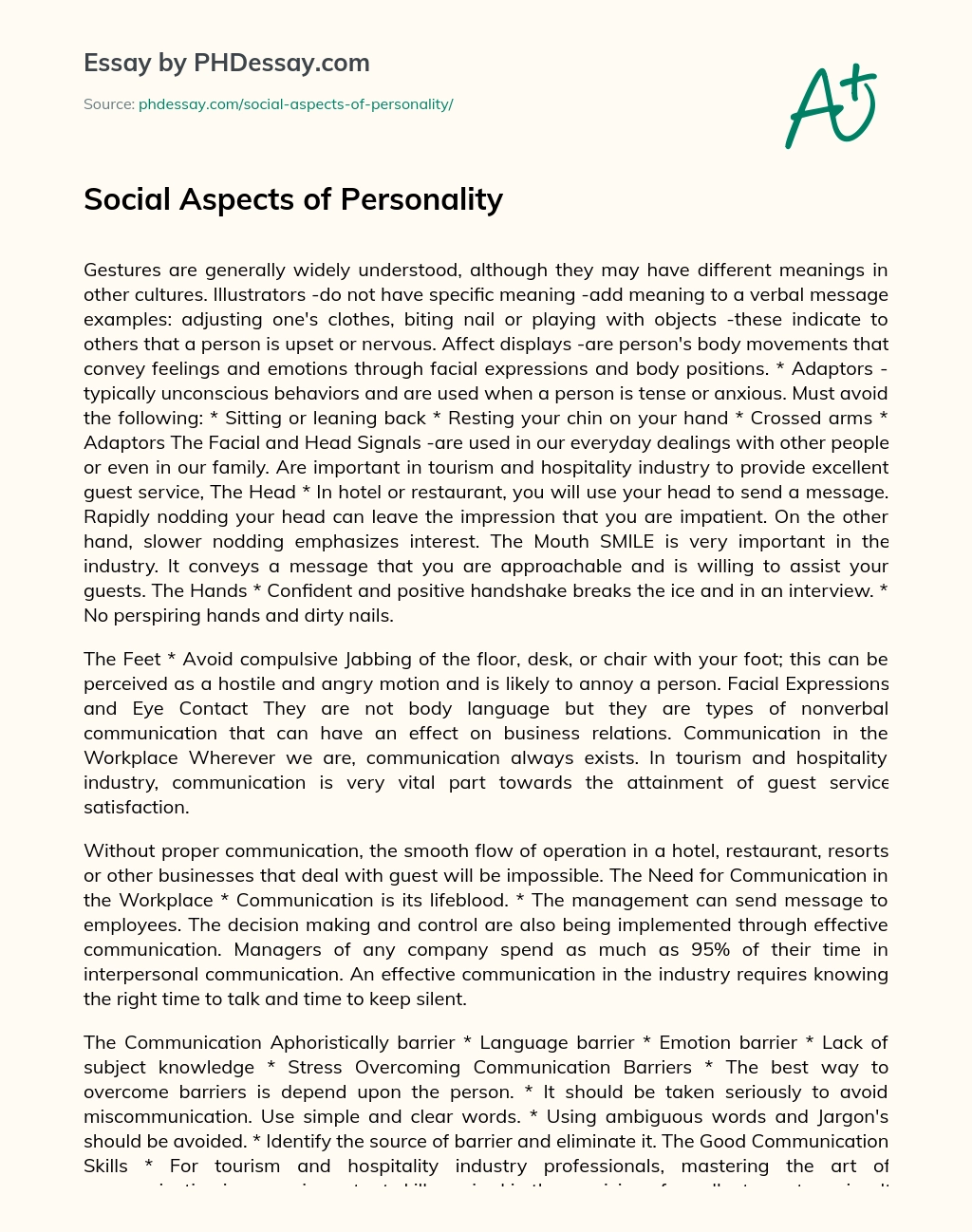 Social Aspects of Personality essay