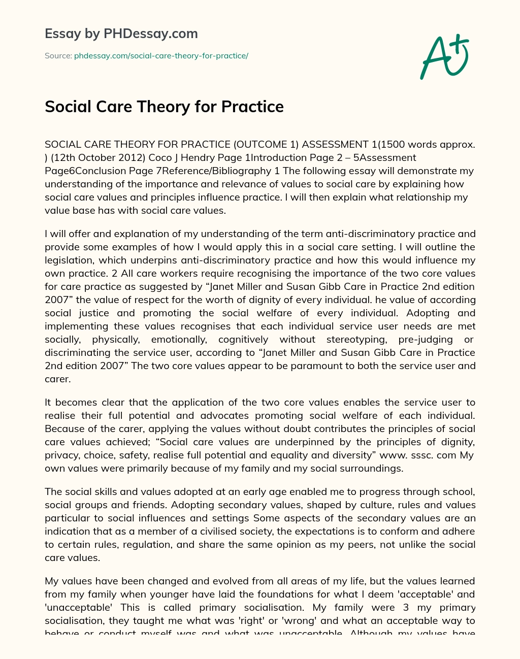 Social Care Theory for Practice essay