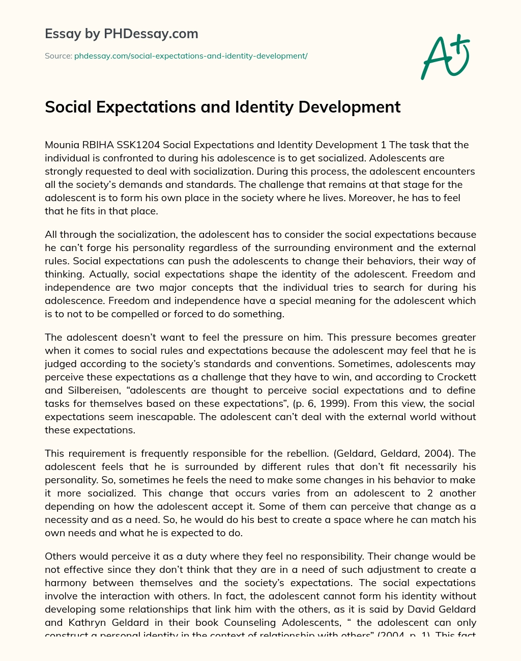 Social Expectations and Identity Development essay