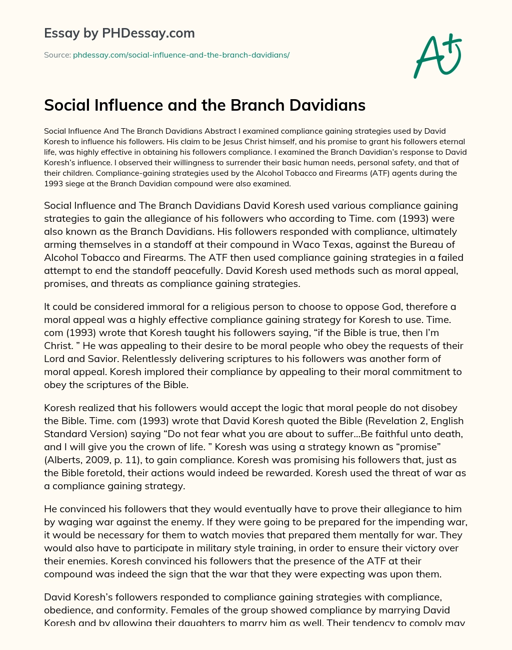 Social Influence and the Branch Davidians essay