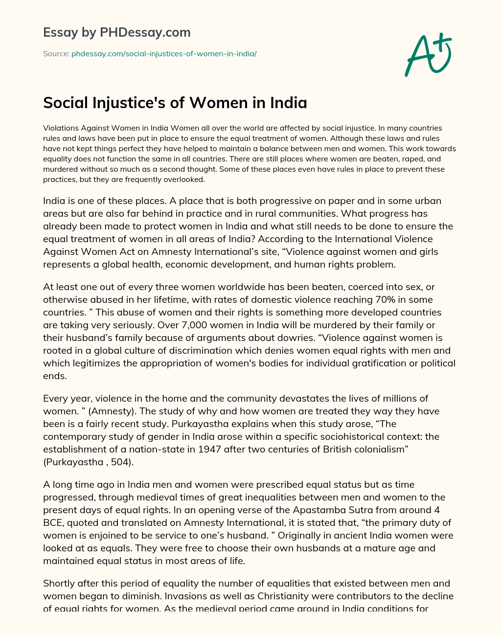 Social Injustice’s of Women in India essay