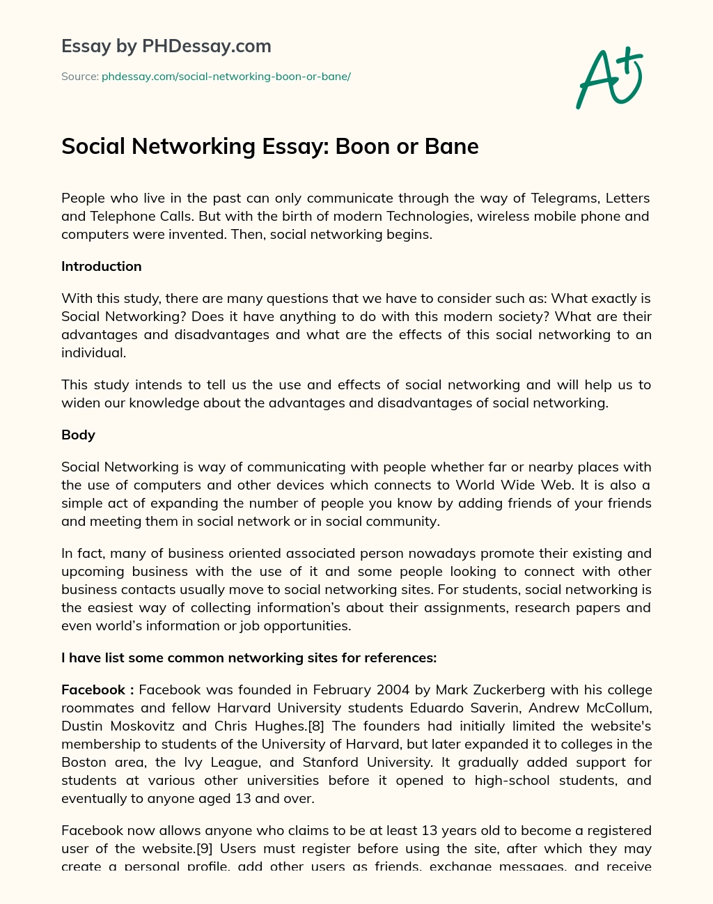 Social Networking Essay Boon Or Bane Phdessay Com