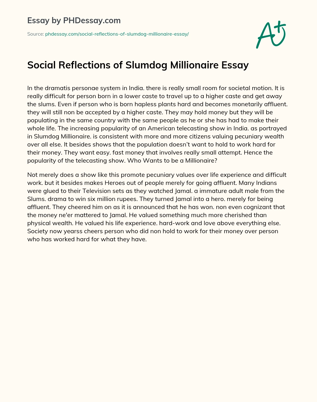Social Reflections of Slumdog Millionaire essay