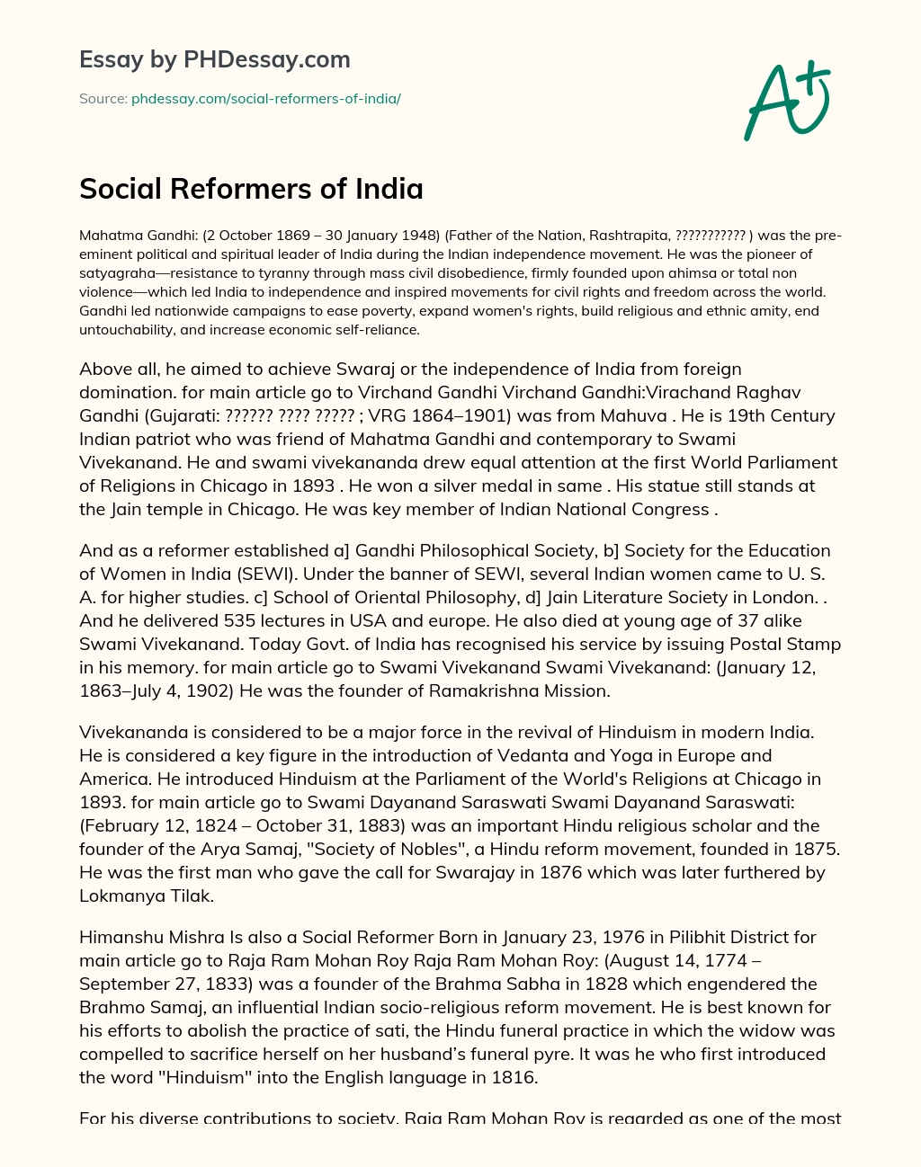 Social Reformers of India essay