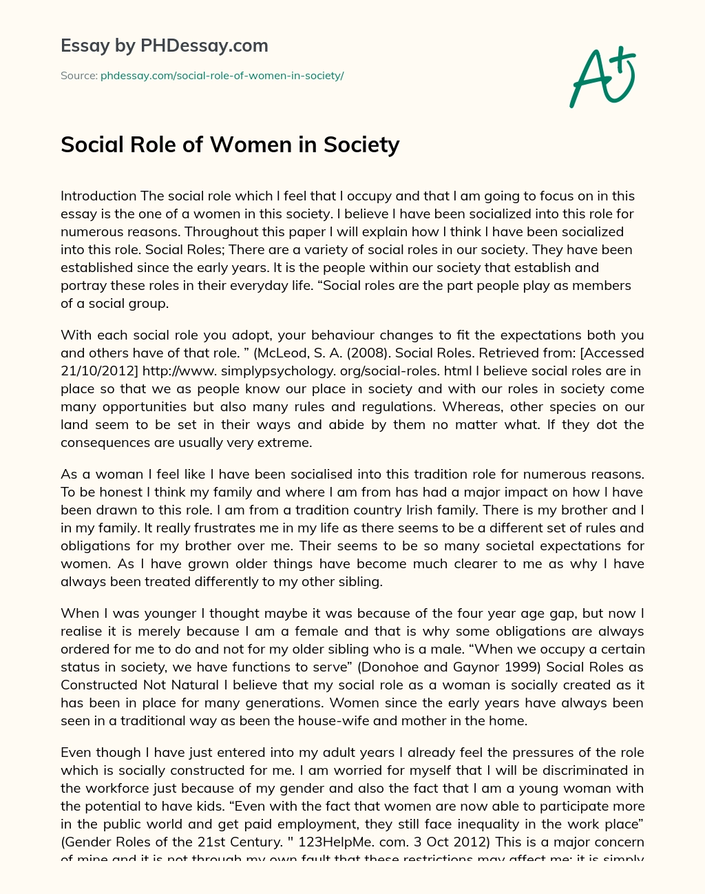 Social Role of Women in Society essay