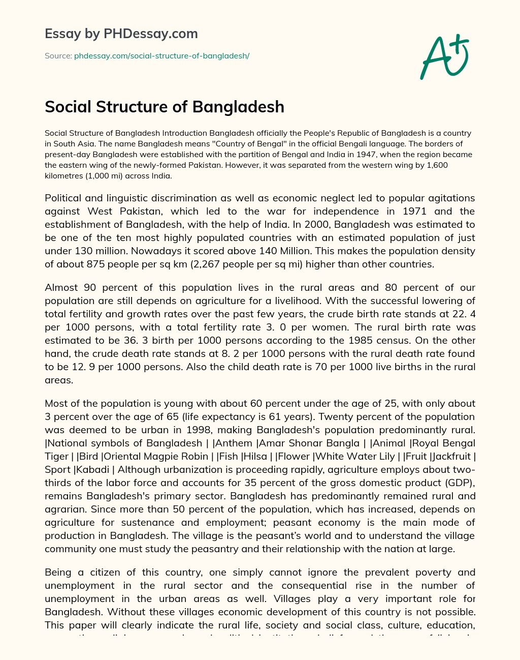 Social Structure of Bangladesh essay