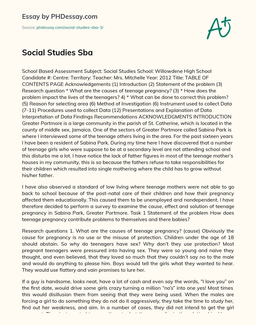 Social Studies Sba essay
