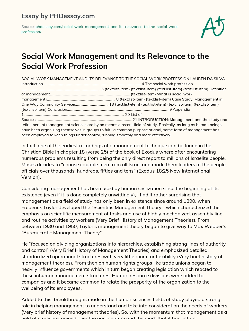 Social Work Management and Its Relevance to the Social Work Profession essay