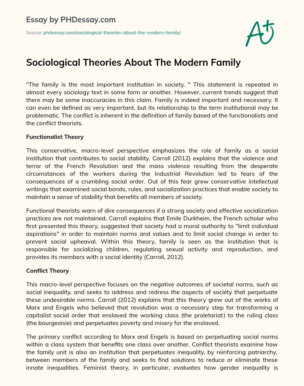 Sociological Theories About The Modern Family essay