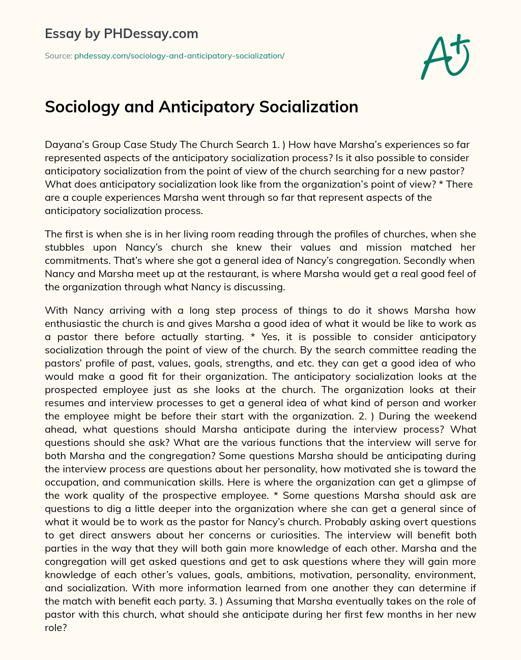 Sociology and Anticipatory Socialization essay