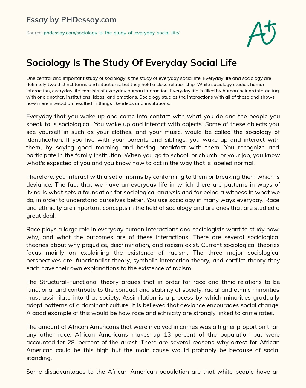 Sociology Is The Study Of Everyday Social Life essay