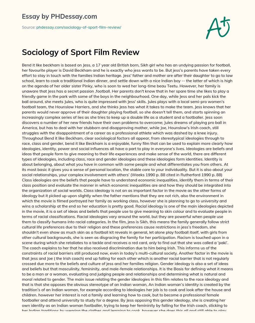 Sociology of Sport Film Review essay