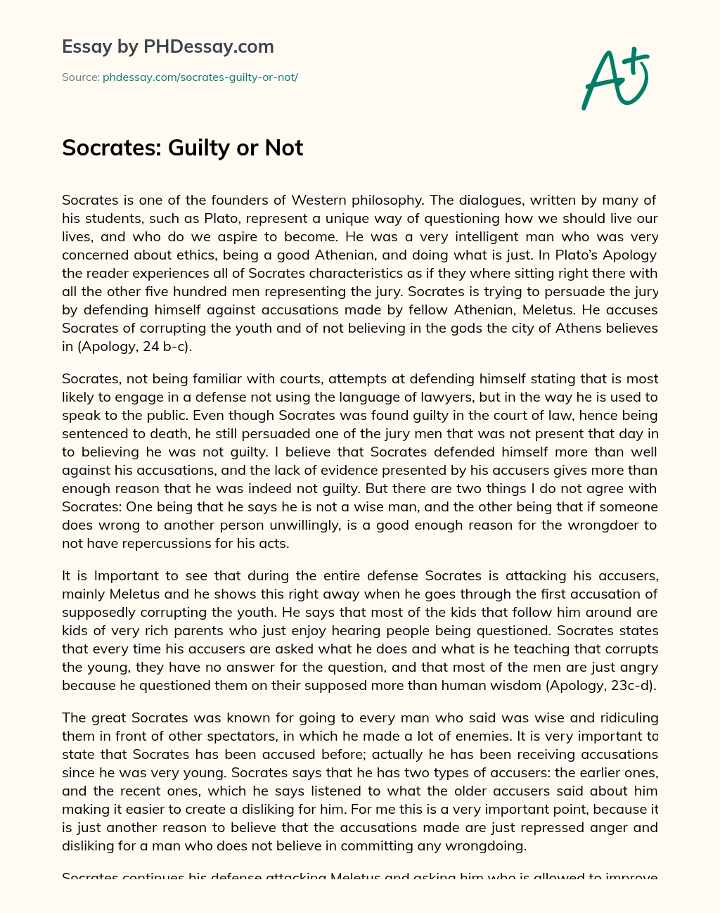 Socrates: Guilty or Not essay