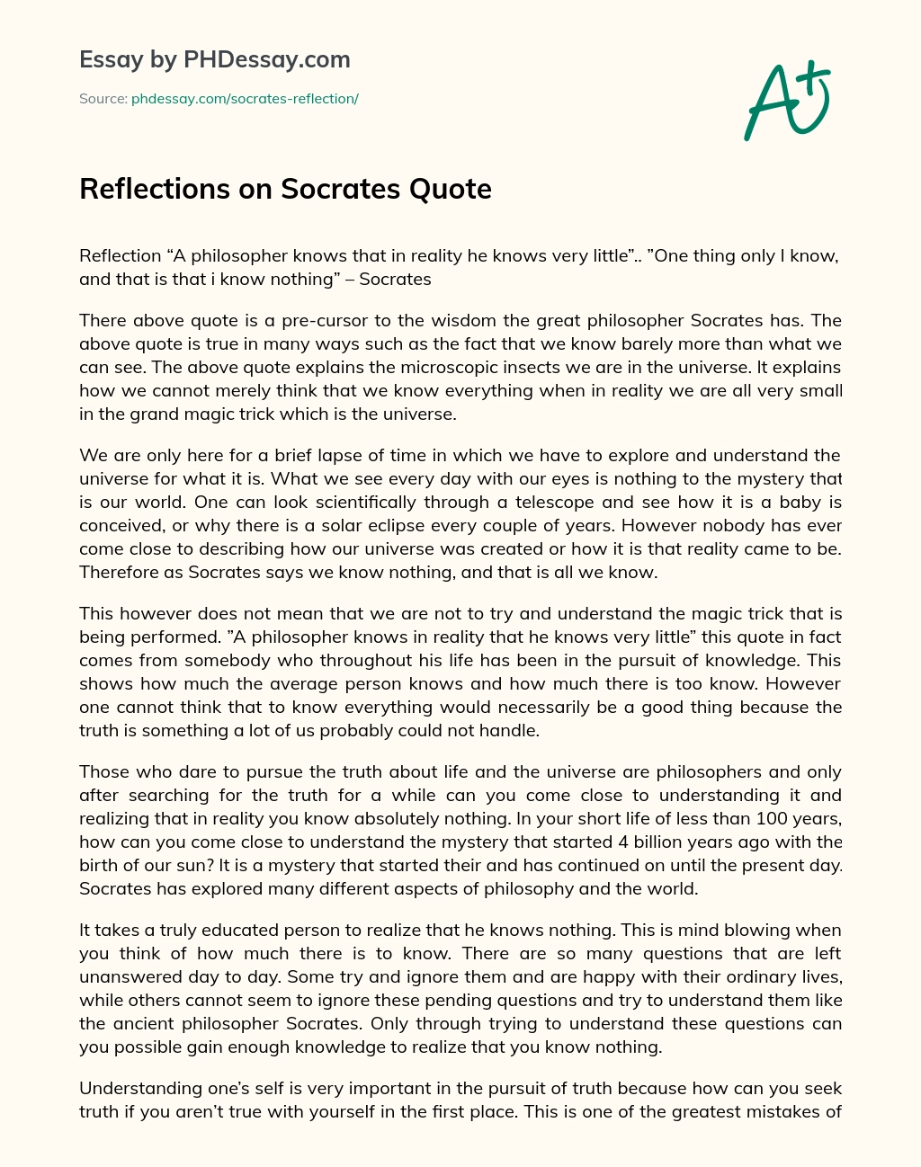 Reflections on Socrates Quote essay