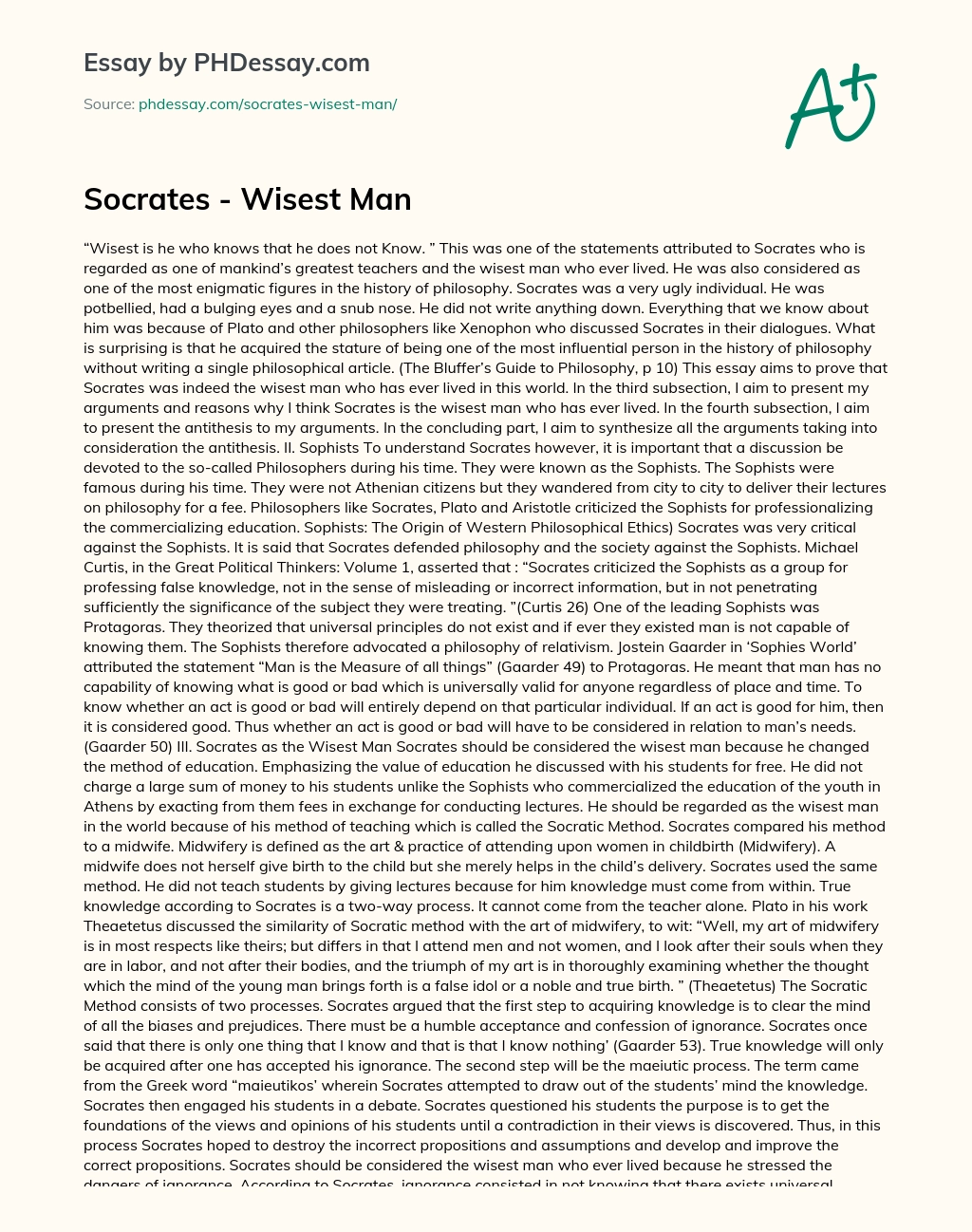 Socrates – Wisest Man essay