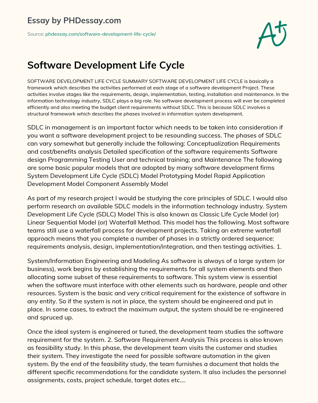 Software Development Life Cycle essay