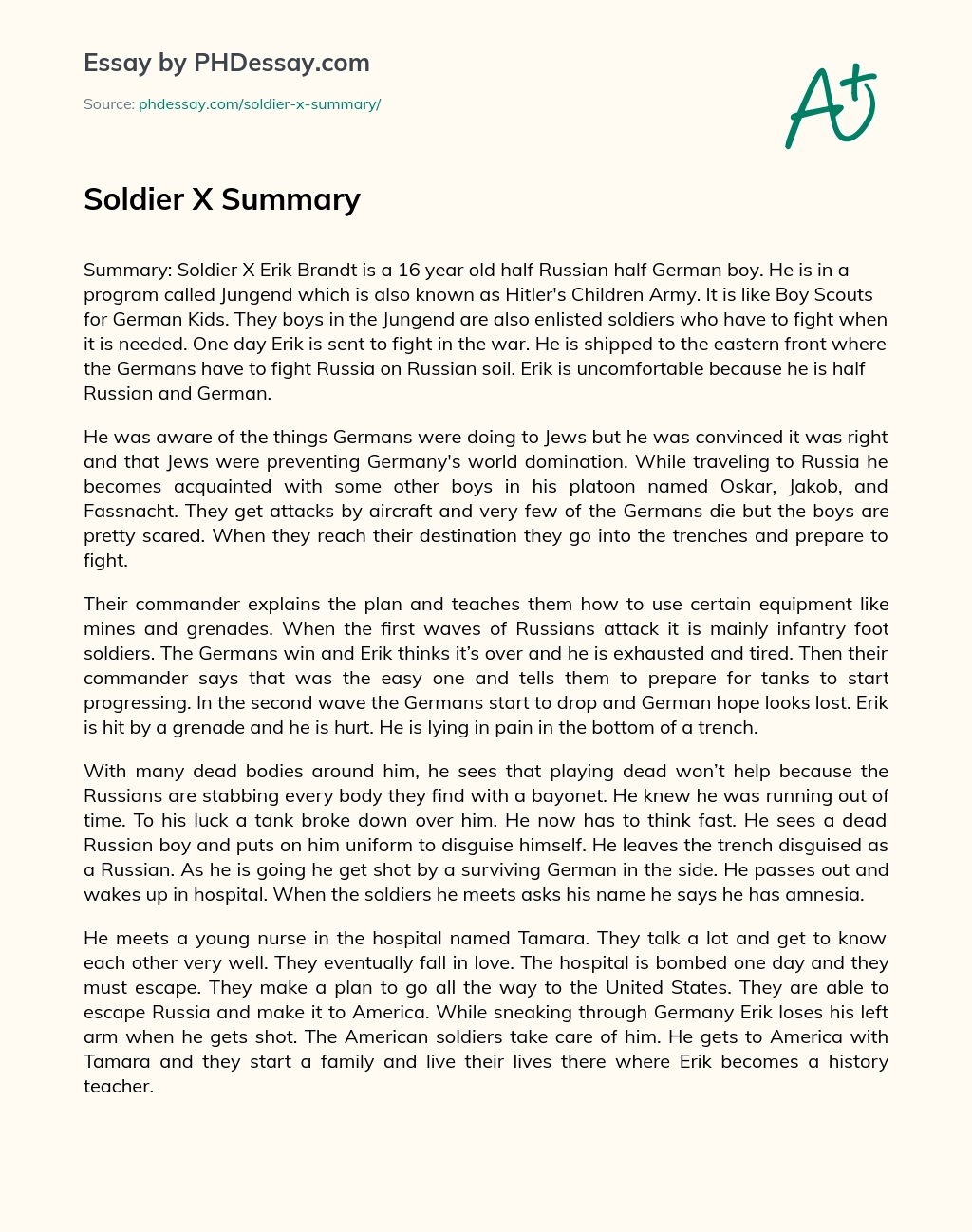 Soldier X Summary essay