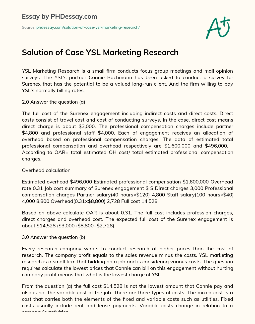 Solution of Case YSL Marketing Research essay