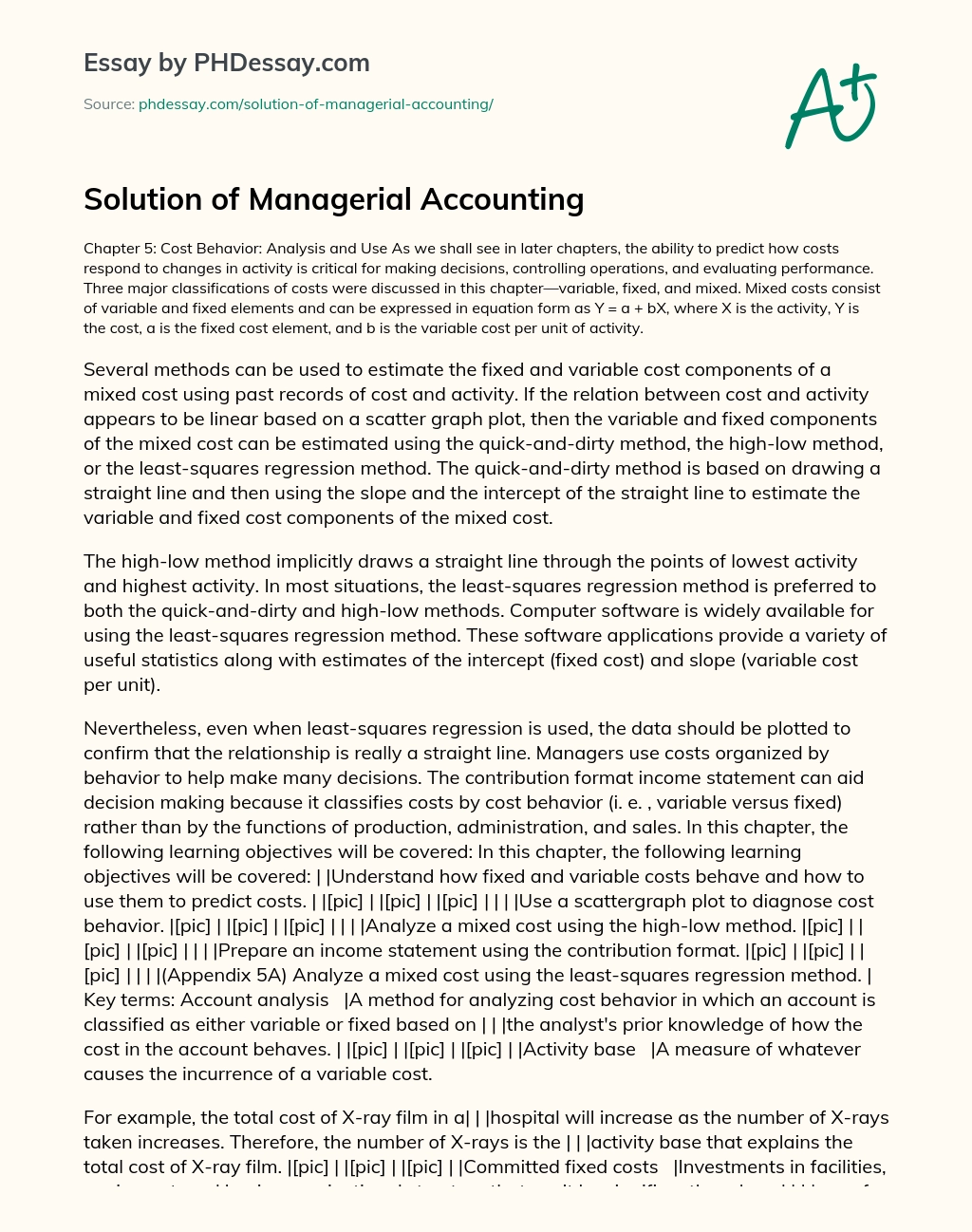 Solution of Managerial Accounting essay