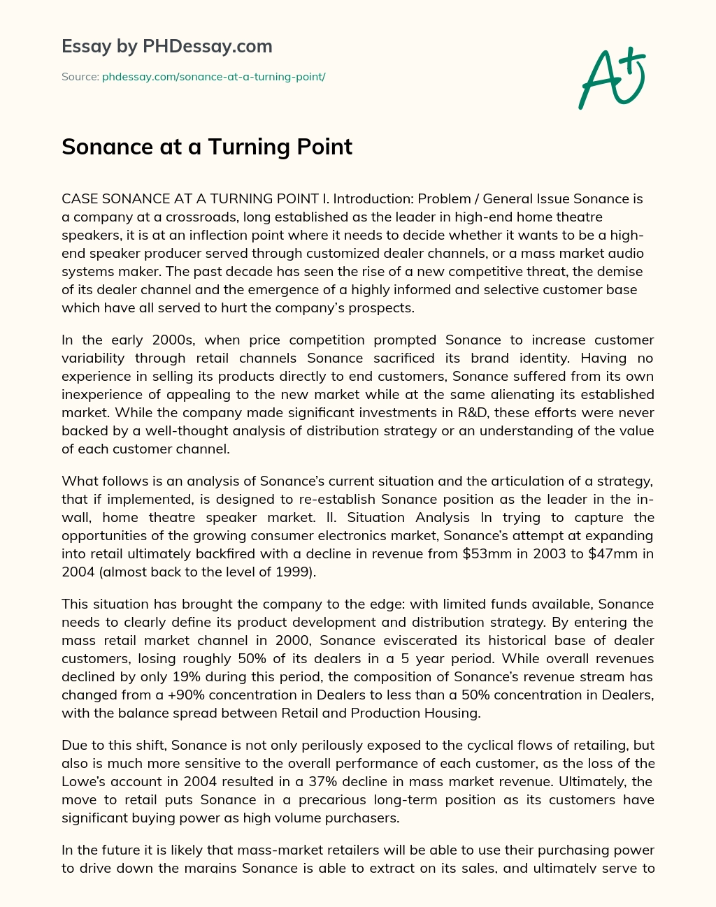 Sonance at a Turning Point essay