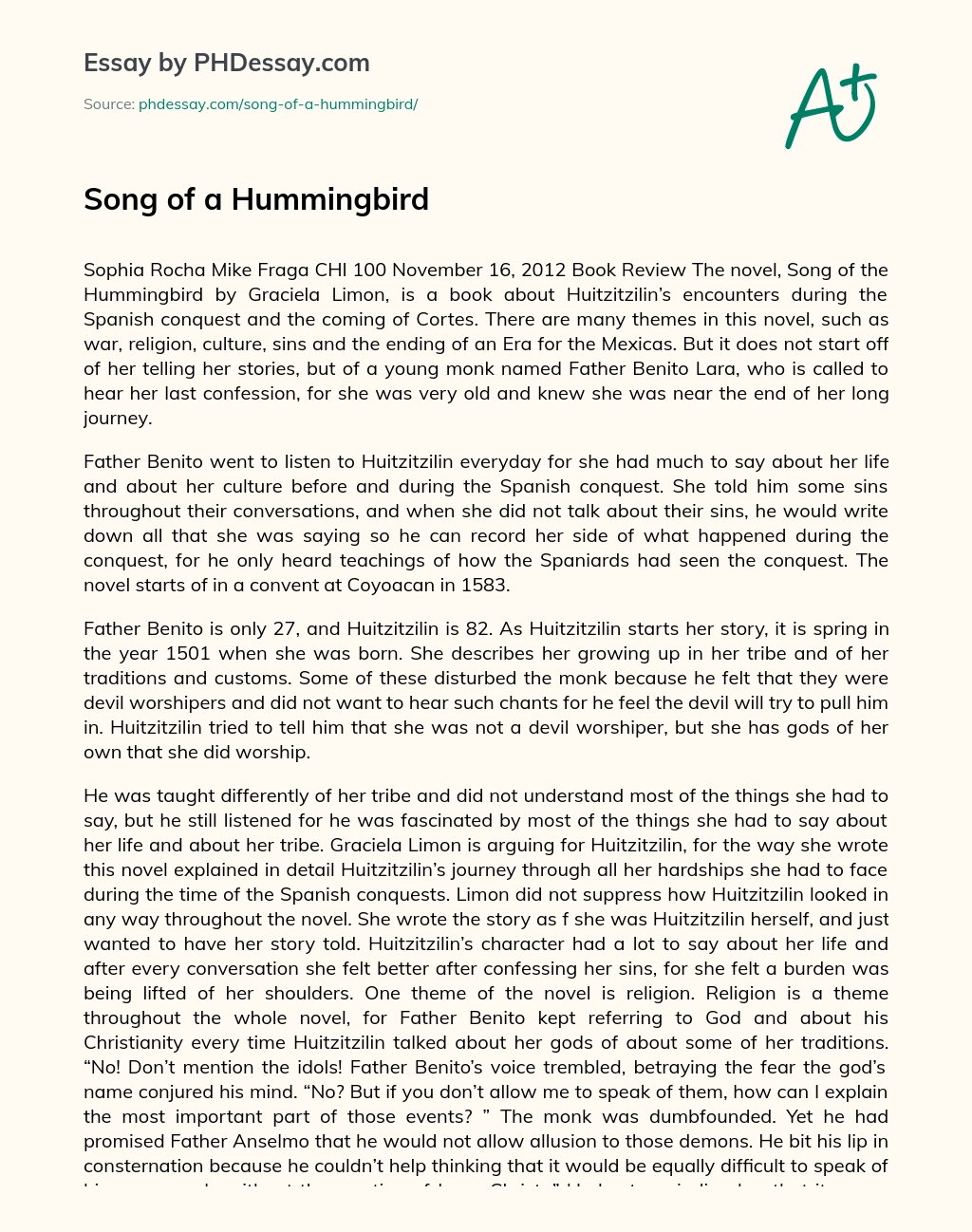 Song of a Hummingbird essay