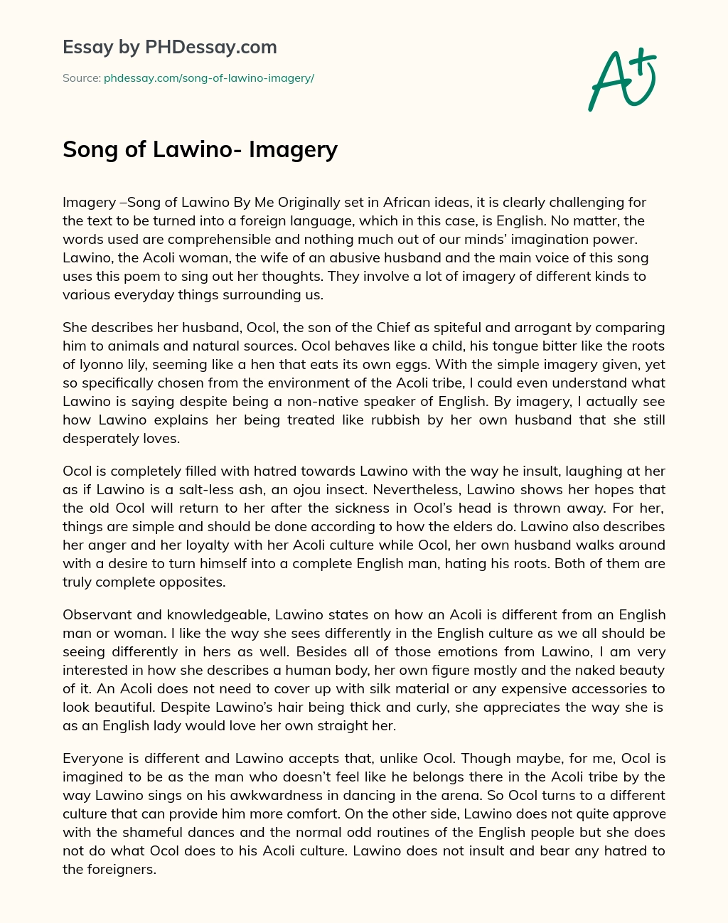 Song of Lawino- Imagery essay