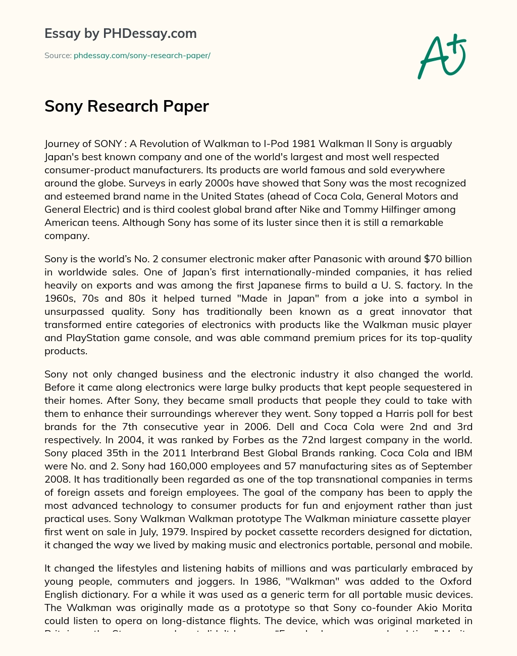 Sony Research Paper essay