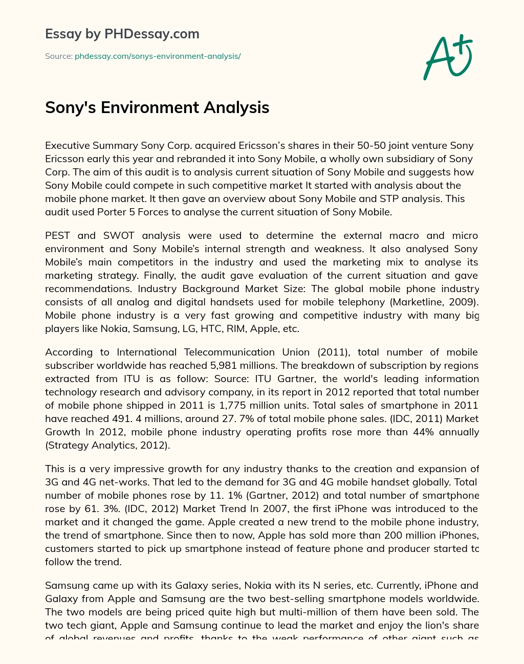Sony’s Environment Analysis essay
