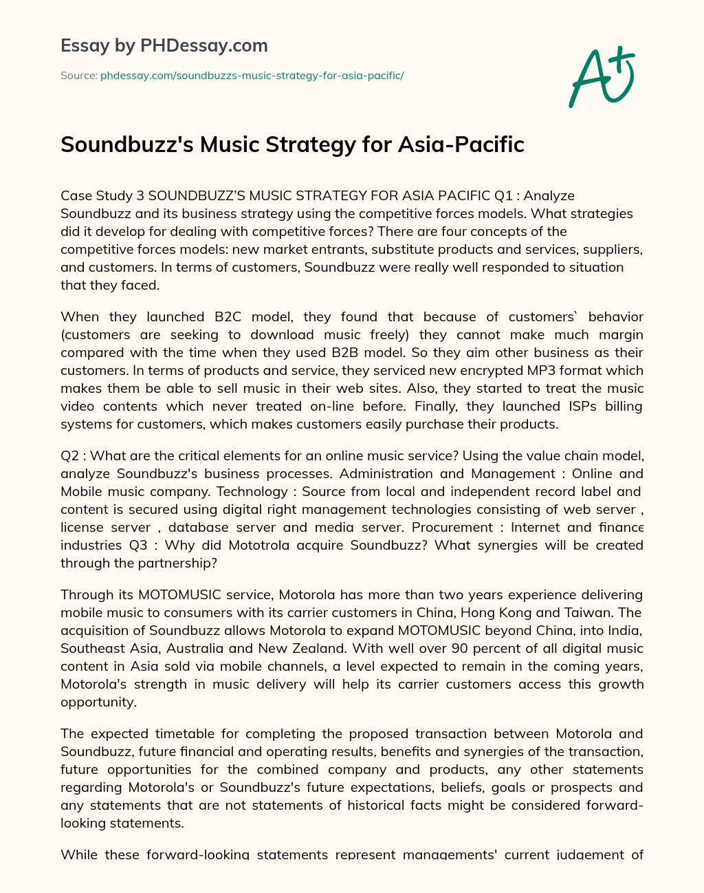 Soundbuzz’s Music Strategy for Asia-Pacific essay