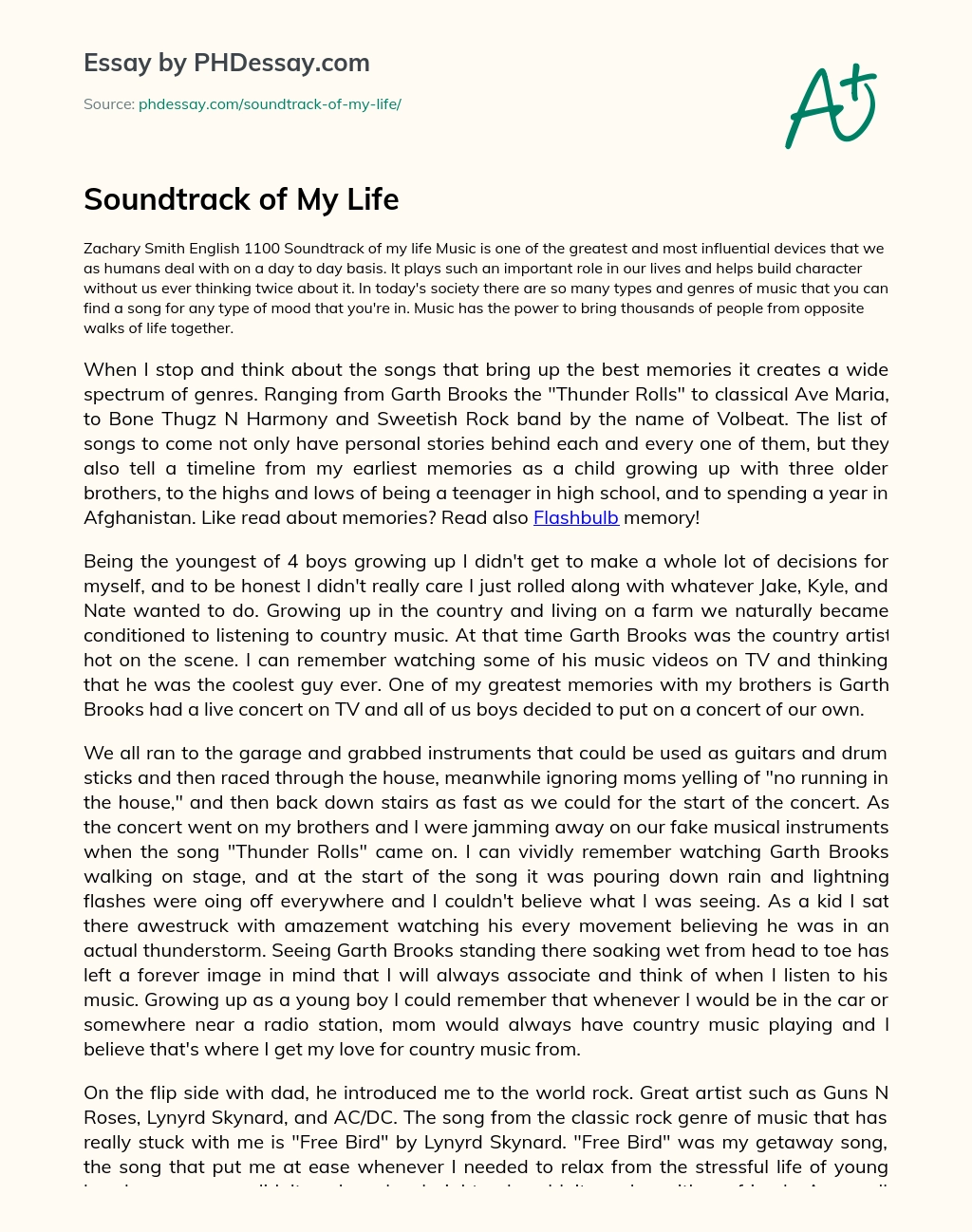 soundtrack of your life college essay