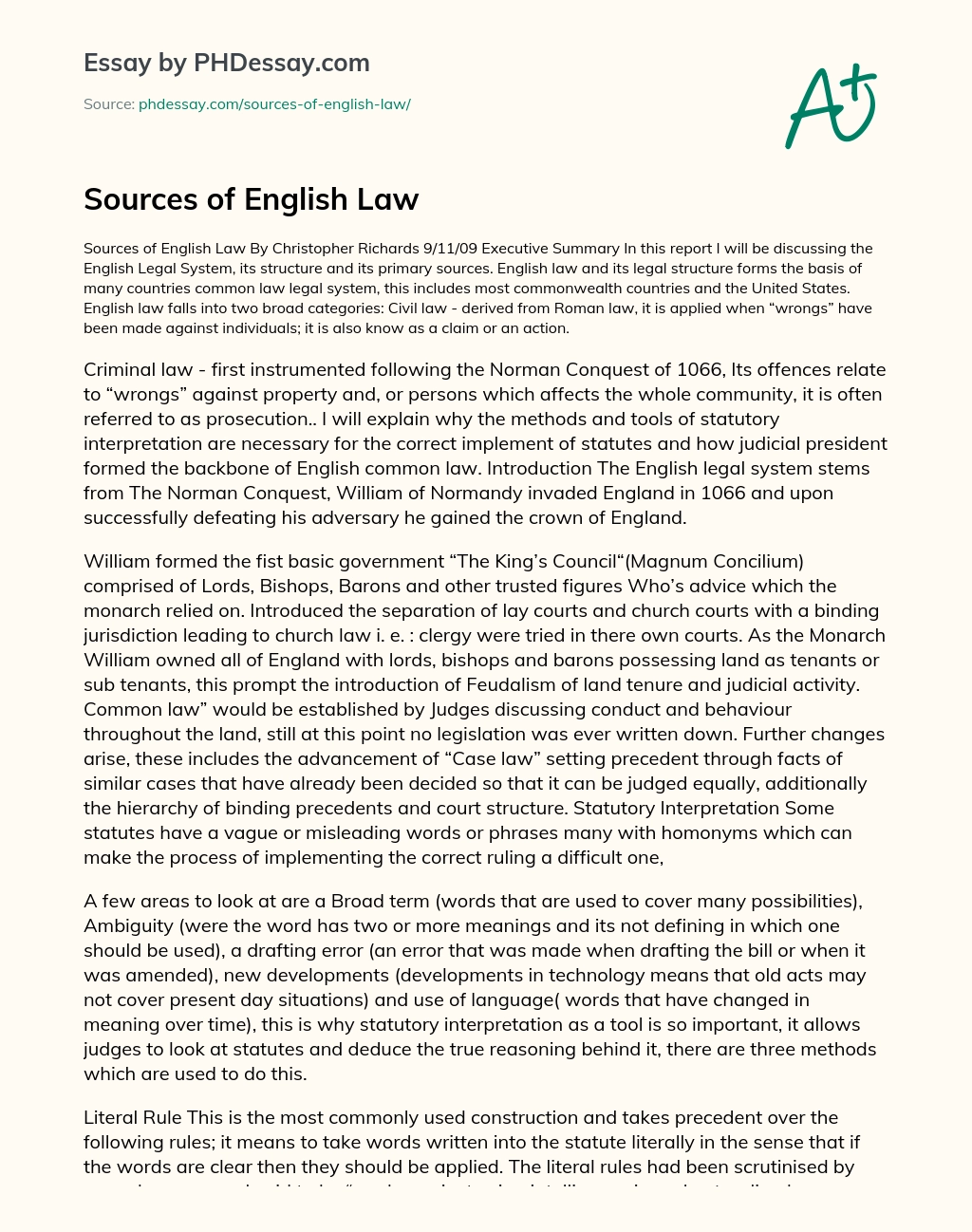 Sources of English Law essay