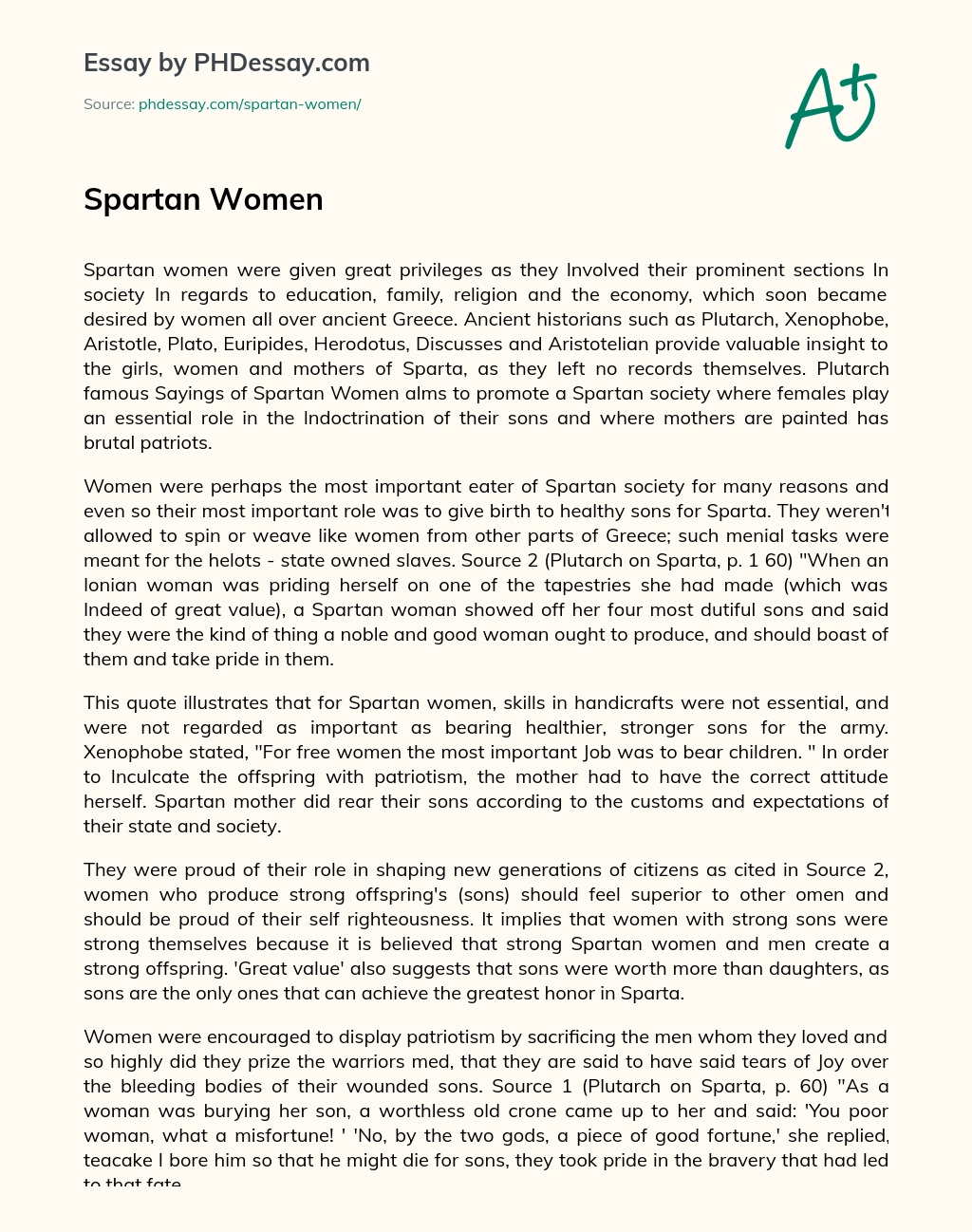 Spartan Women essay