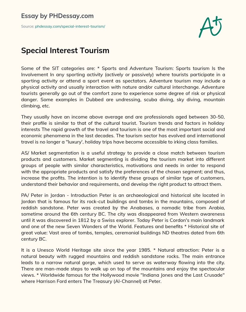 Special Interest Tourism essay