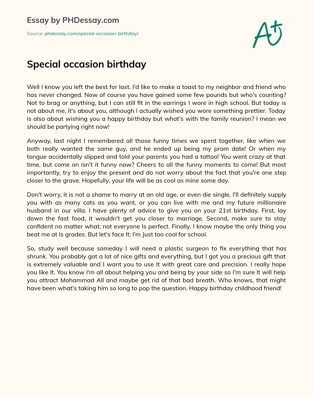 Special occasion birthday essay