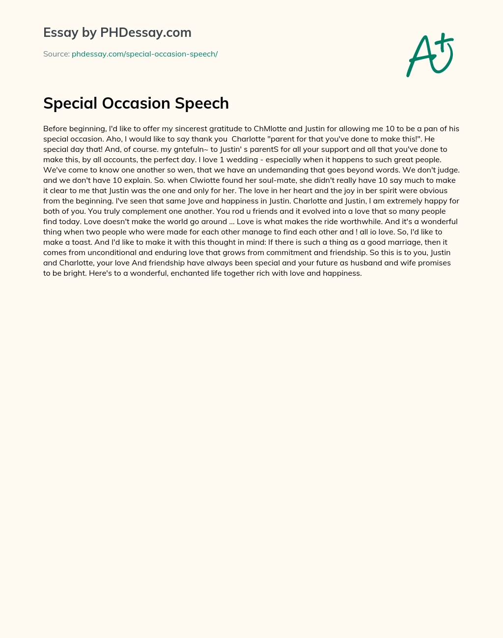 Special Occasion Speech essay
