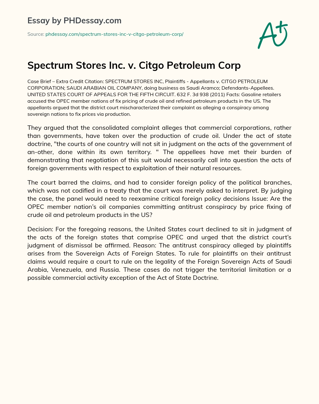 Spectrum Stores Inc. v. Citgo Petroleum Corp essay